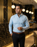 Camisa Hombre Casual Mini Cuadros Azul Blanco