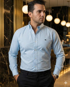 Camisa Hombre Casual Mini Cuadros Azul Blanco
