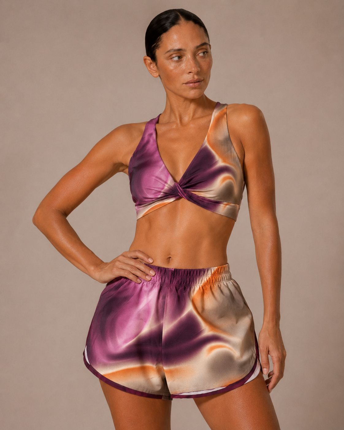 TOP CRUZADO DEPORTIVO MUJER FUCSIA BEIGE DEGRADADO KINESTESIA