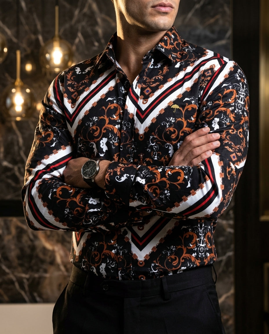 Camisa Hombre Negro Blanco — Bronze Ornament | Moon & Rain