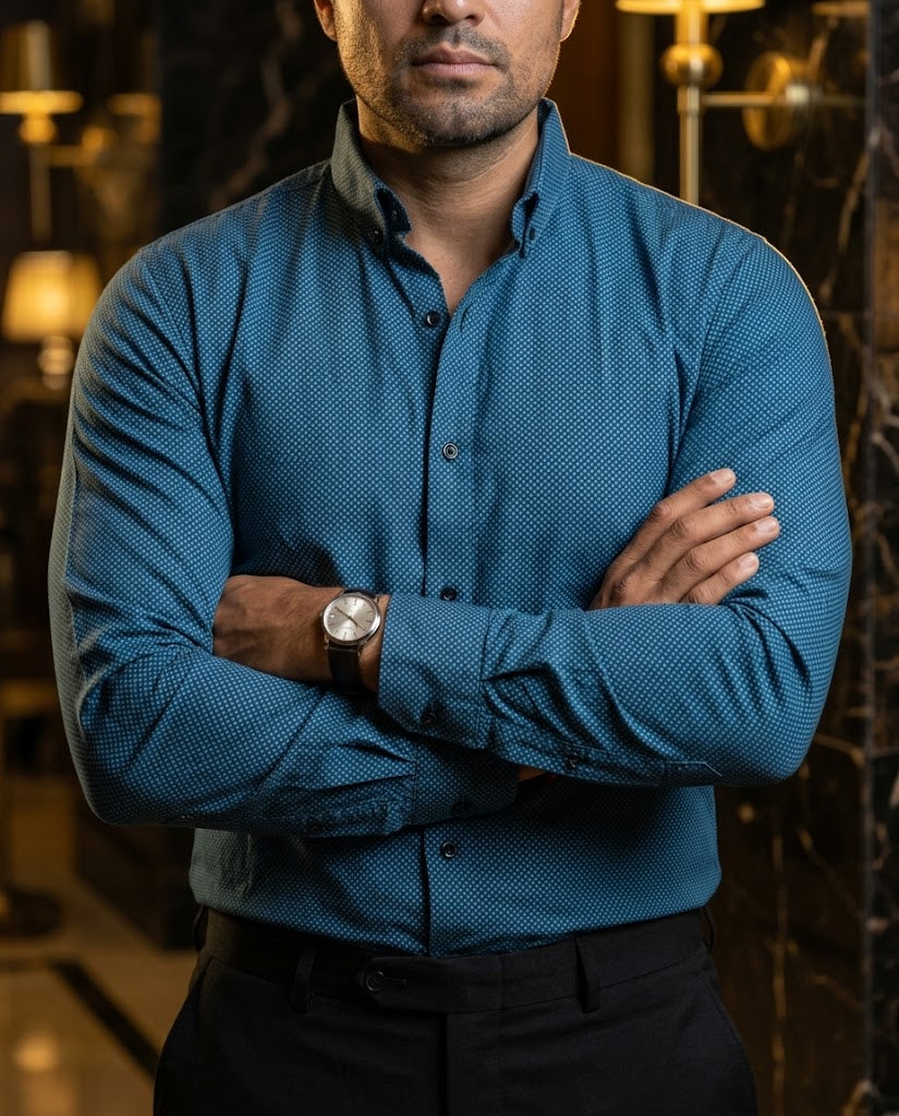 Camisa Hombre Negro Azul — Onyx Ripple | Moon & Rain