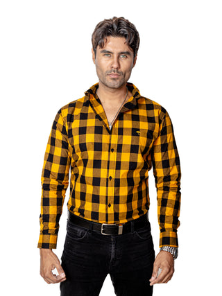 Camisa Hombre Casual Cuadros Negros, Amarilos