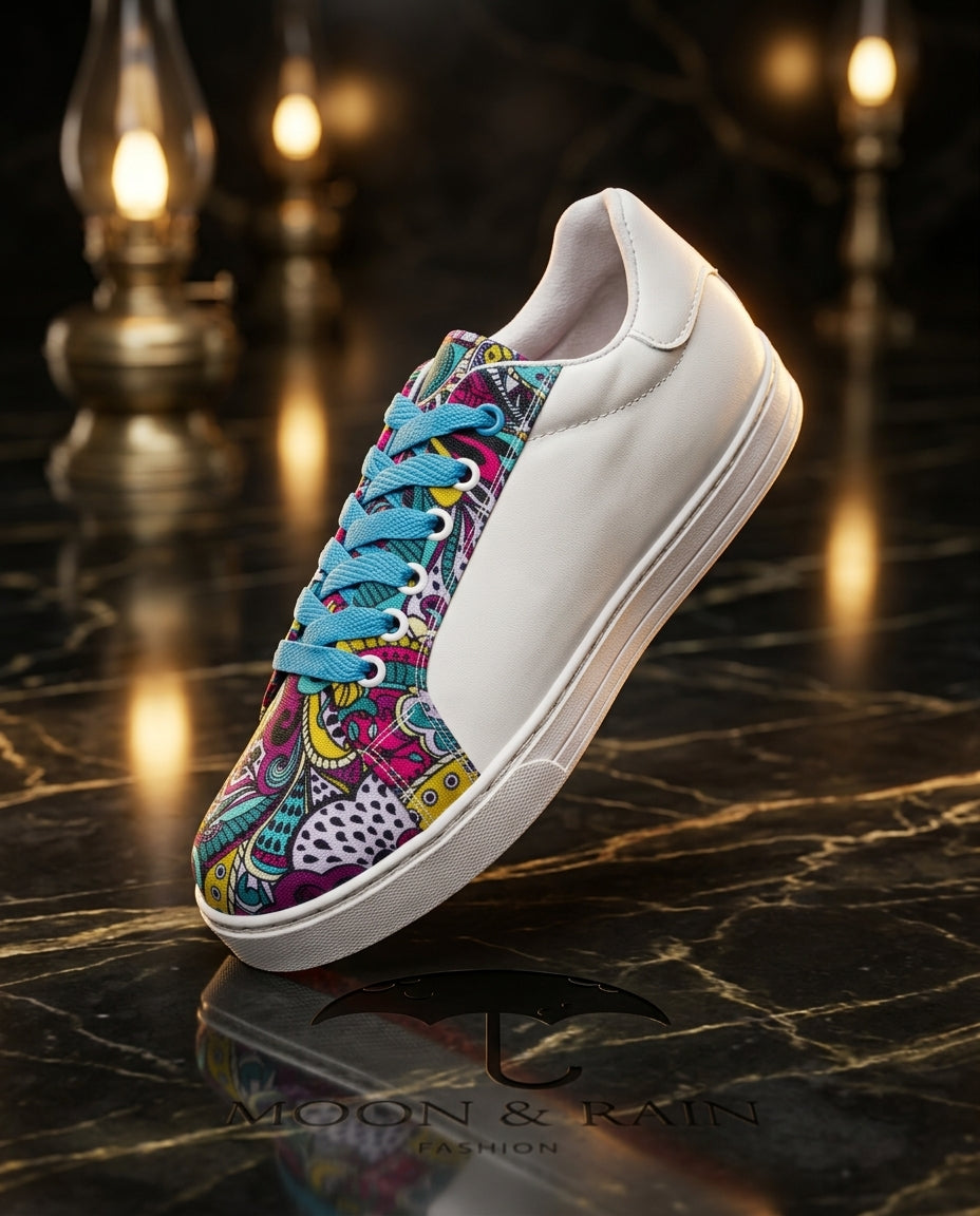 Tenis Unisex Blancos Lisos Mandala Azul