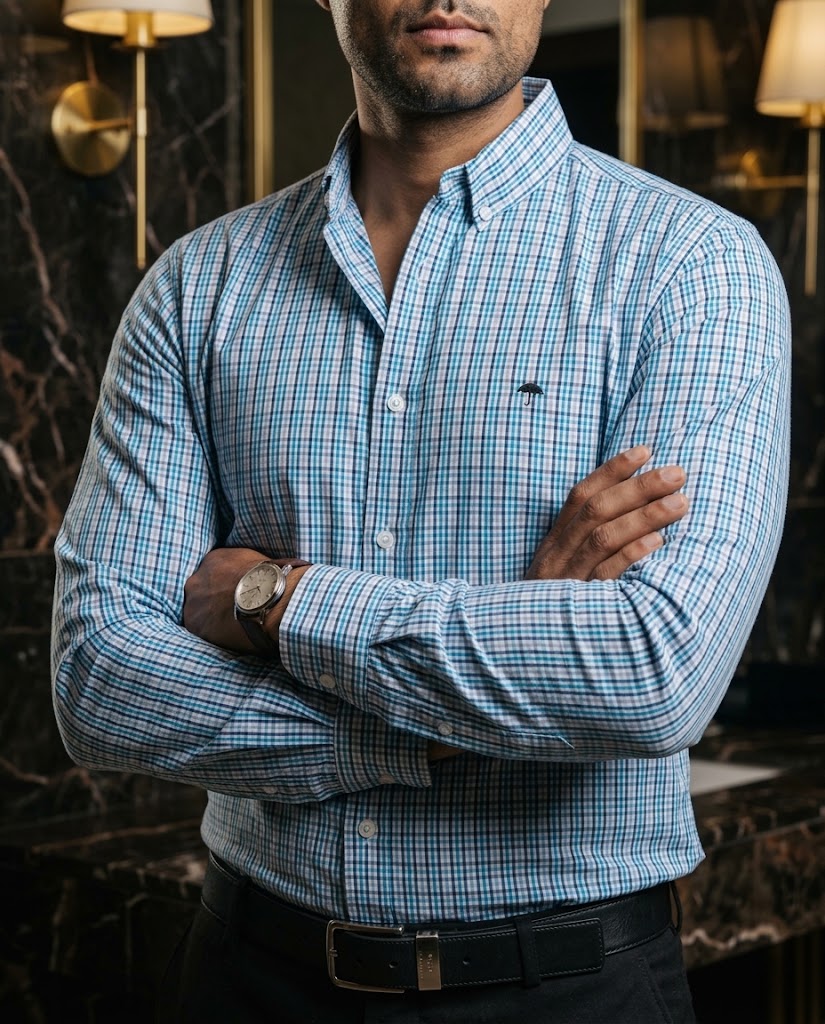 Camisa Hombre Microcuadro — Teal Micro | Moon & Rain