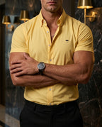 Camisa Hombre Amarillo Manga C orta— Solar Flux | Moon & Rain
