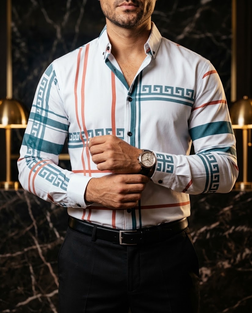 Camisa Hombre Gris Naranja — Ember Stripe | Moon & Rain