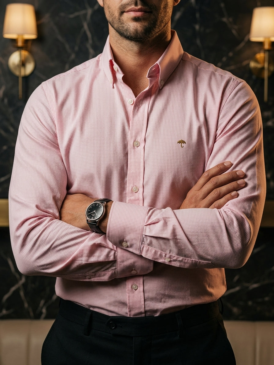 Camisa Hombre Cuadros Blanco Rosa — Rose Mini | Moon & Rain
