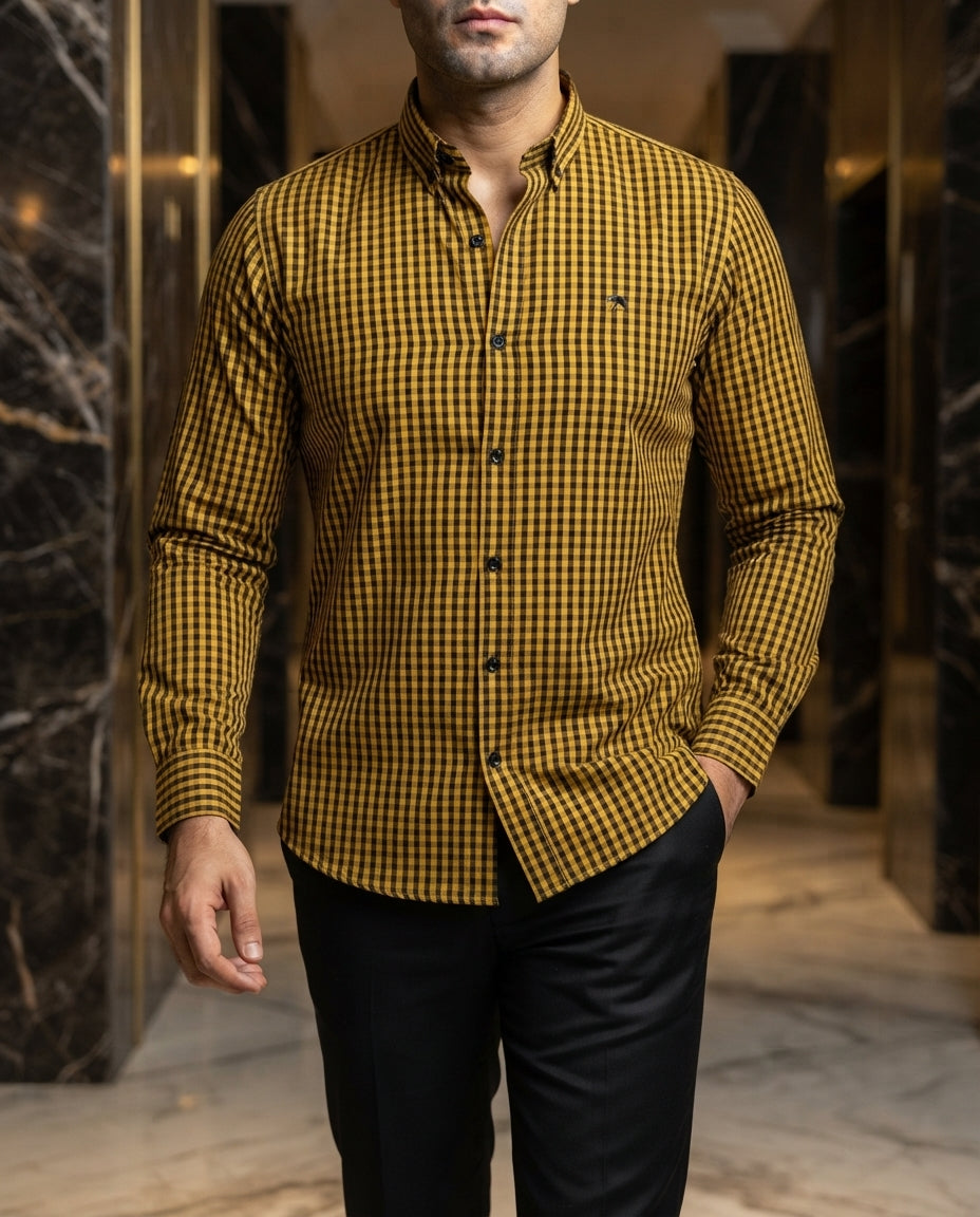 Camisa Hombre Cuadros Negro Amarillo — Onyx Mini | Moon & Rain