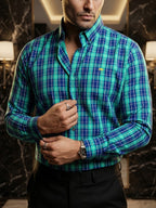 Camisa Hombre Cuadros Azul Verde — Jade Check | Moon & Rain