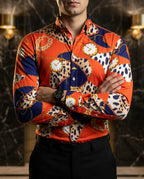 Camisa Hombre Azul Naranja — Tropic Print | Moon & Rain