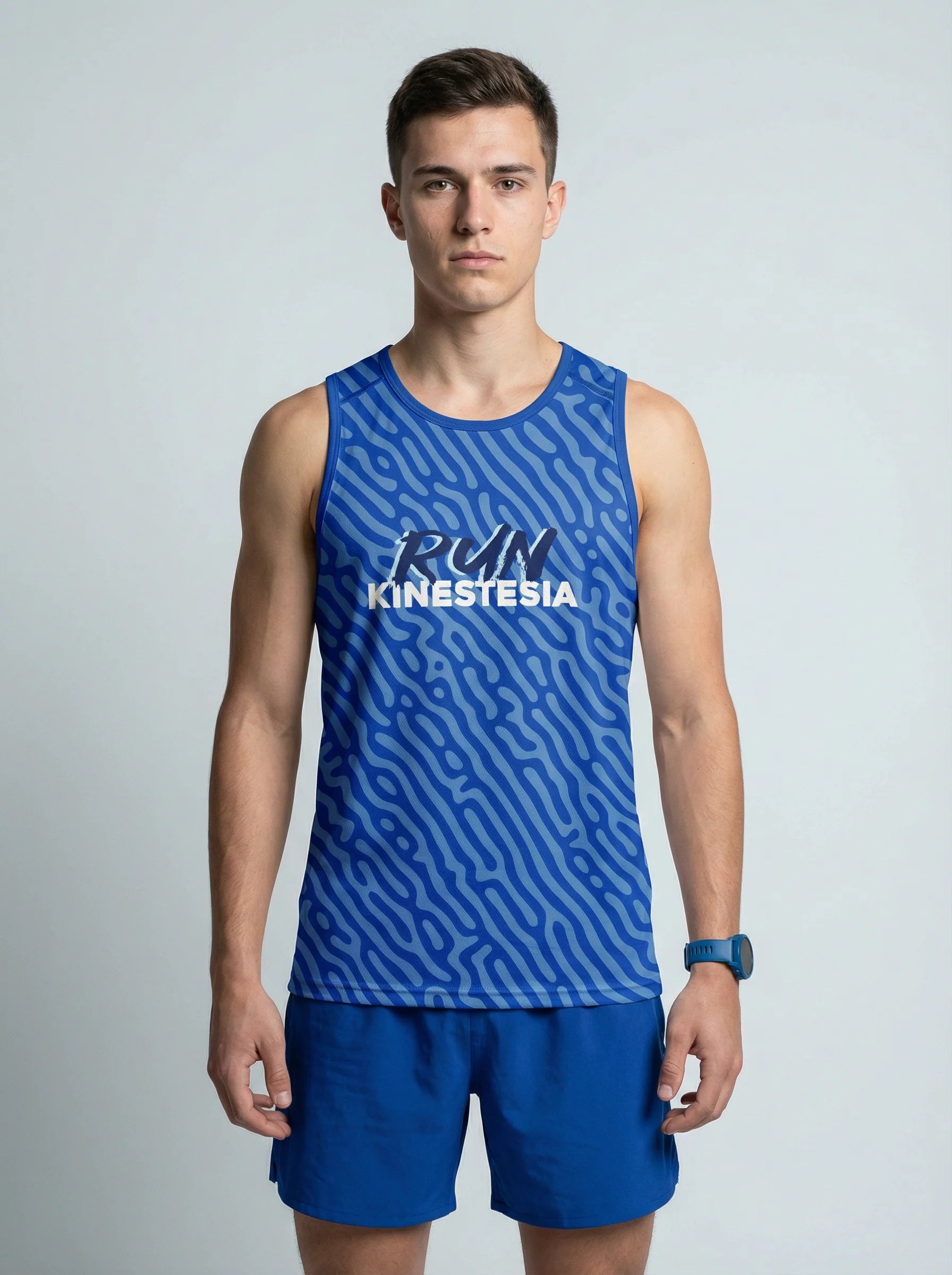 PLAYERA TANK HOMBRE SIN MANGAS AZUL ESTAMPADO