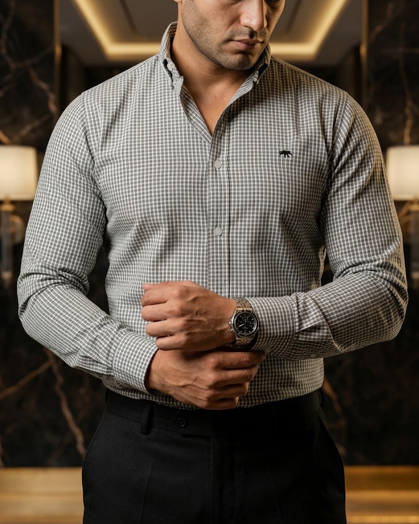 Camisa Hombre Cuadros Blanco Verde — Verdant Mini | Moon & Rain