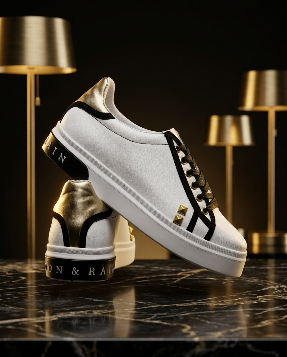 Tenis Unisex Sneakers Blancos, Negro, Dorado det Picos