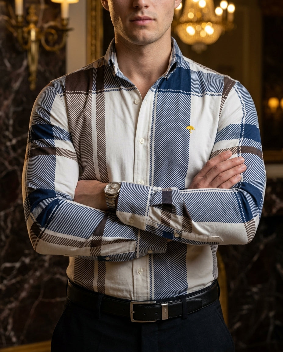 Camisa Hombre Cuadros Blanco Azul — Earth Check | Moon & Rain