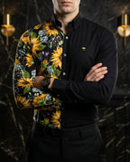 Camisa Hombre Estampado Negro — Half Sunflower Noir | Moon & Rain