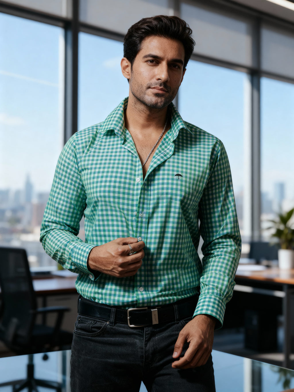 Camisa Hombre Casual Cuadros Verde