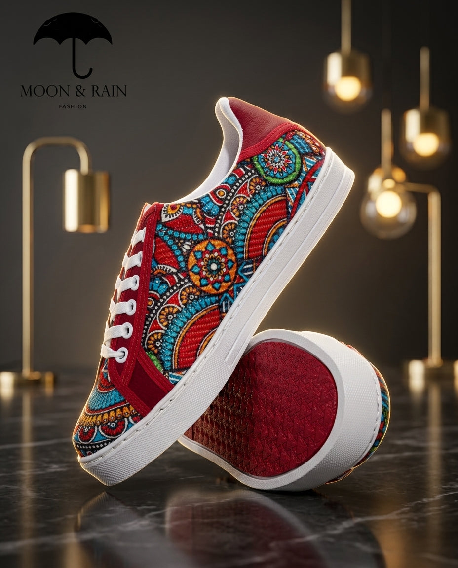 Tenis Unisex Sneakers Mandala Rojo Blanco