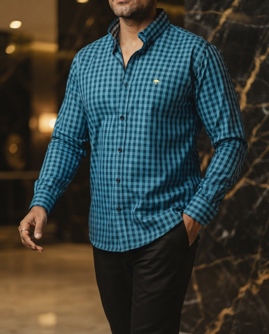 Camisa Hombre Cuadros Negro Azul — Onyx Mini | Moon & Rain