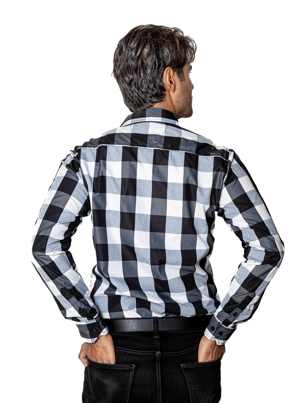 Camisa Hombre Casual Regular Cuadros Negros, Blancos - 34 (S)-Tiendas Platino