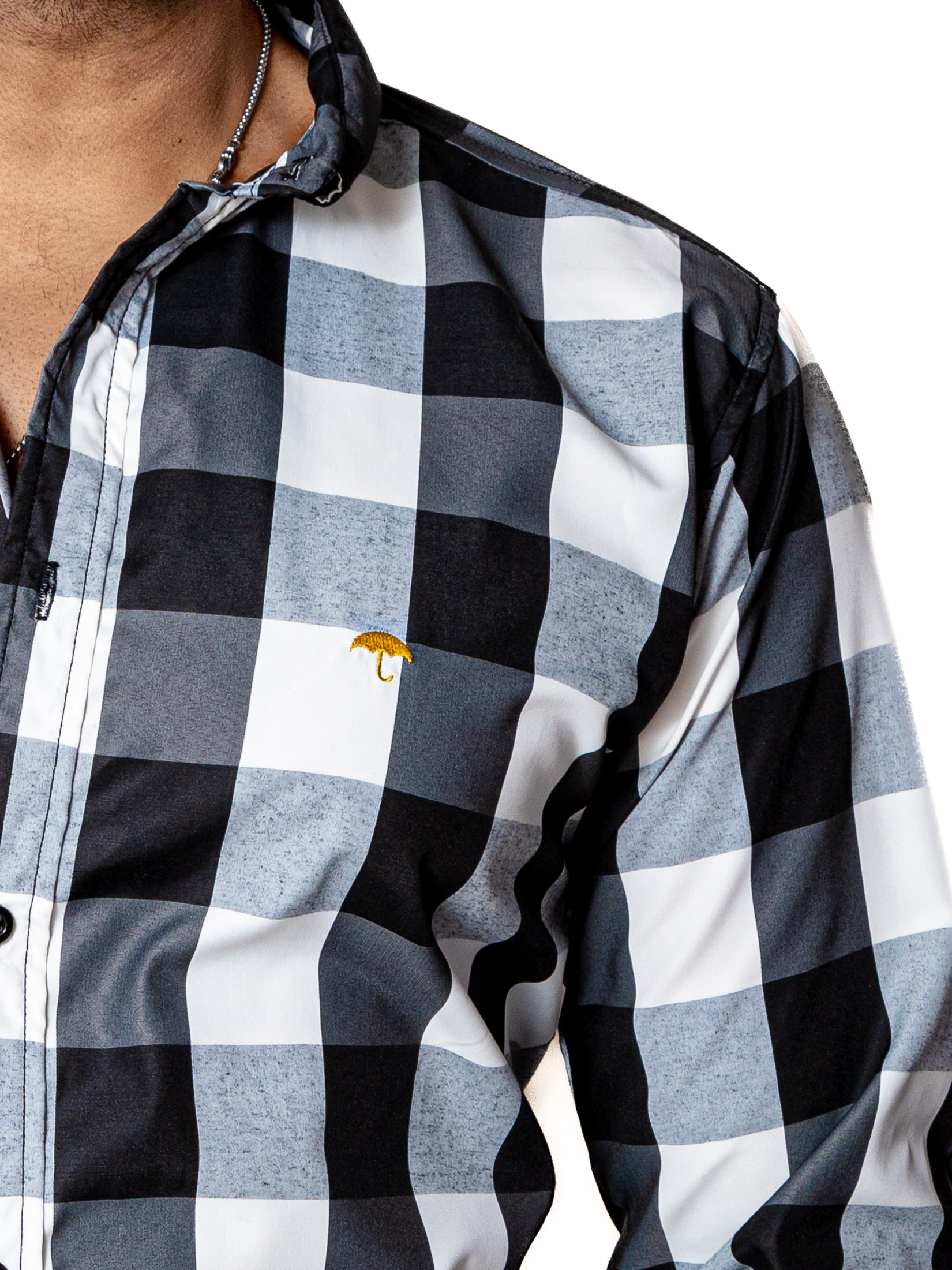 Camisa Hombre Casual Regular Cuadros Negros, Blancos - 34 (S)-Tiendas Platino