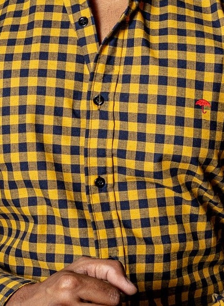 Camisa Hombre Cuadros Negro Amarillo — Onyx Mini | Moon & Rain
