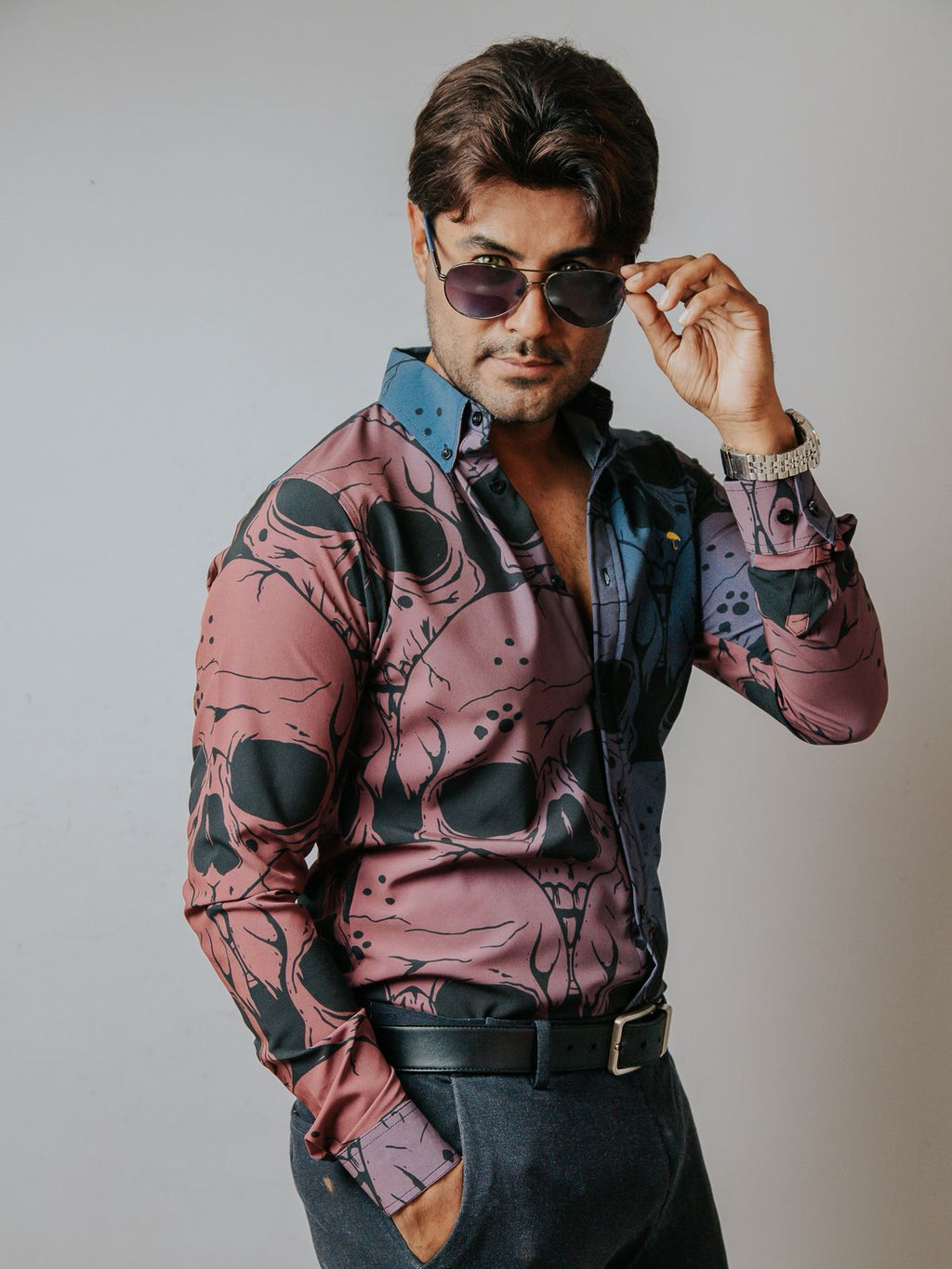 Camisa Manga Larga estampada con calaveras para hombre – Tiendas Platino