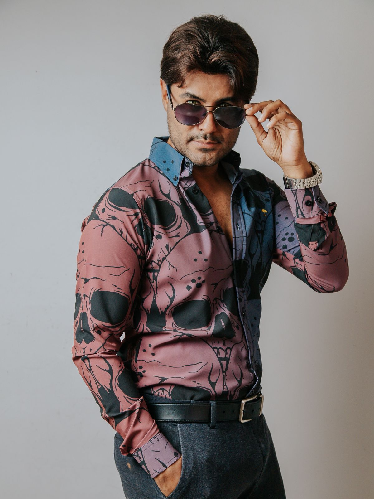 Camisa Manga Larga estampada con calaveras para hombre – Tiendas Platino