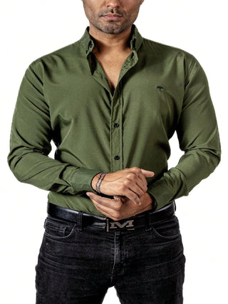 Camisa lisa para hombre verde militar -Tiendas Platino