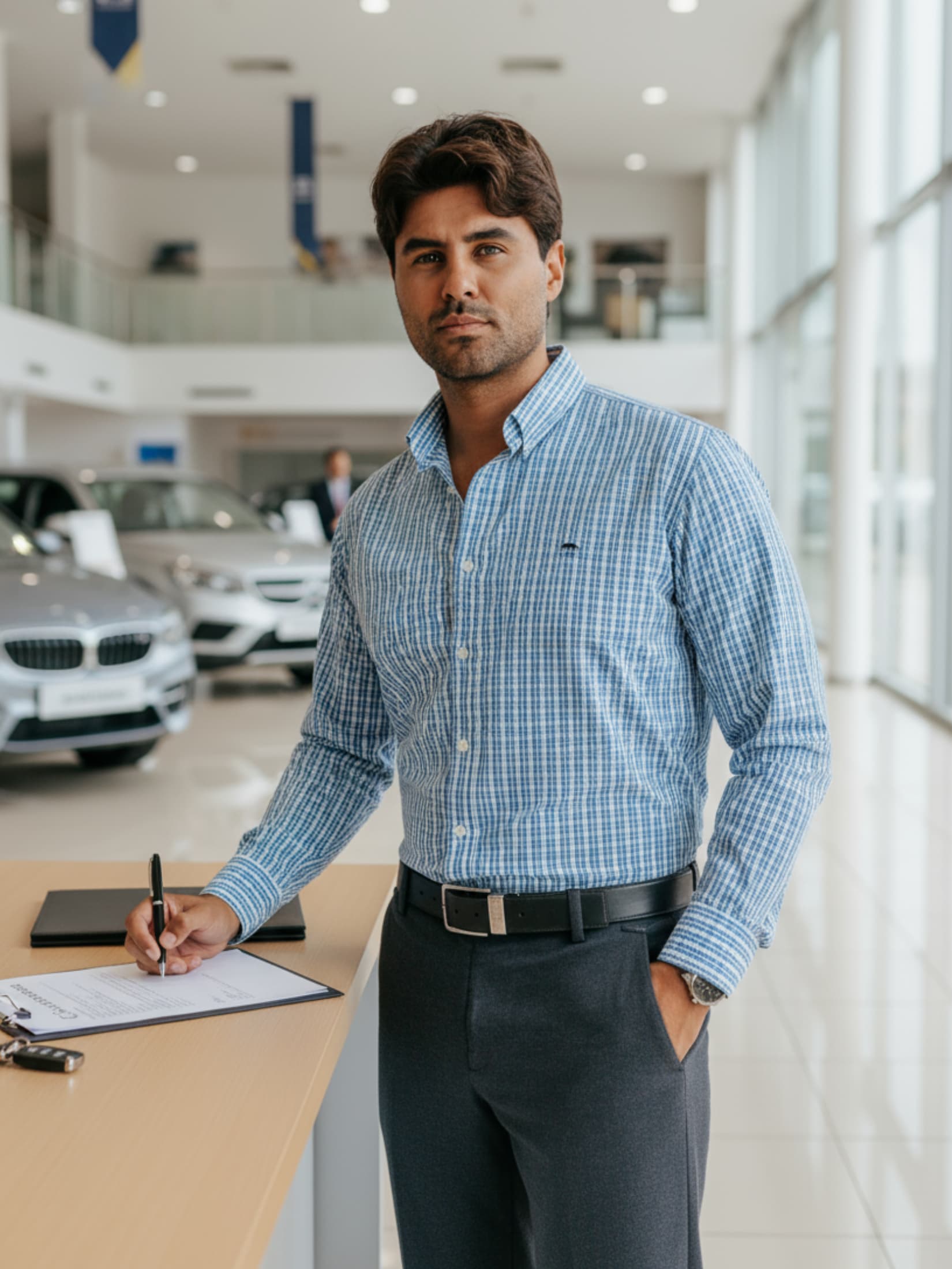 Camisa Hombre Casual Minicuadros Azul Grisáceo