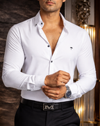 Camisa Hombre Casual Manga Larga Blanca Lisa