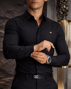 Camisa Hombre Casual Manga Larga Negra Lisa