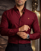 Camisa Hombre Casual Manga Larga Vino Lisa