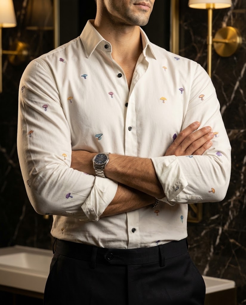 Camisa Hombre Casual Figuras Zenith Flora - Minimal Beige