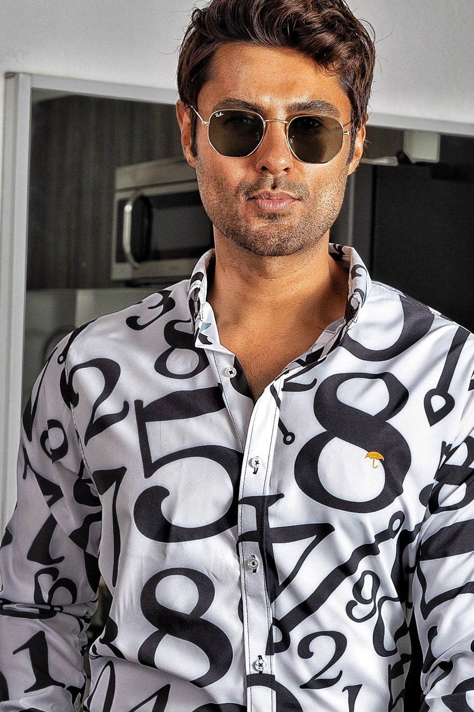 Camisa Hombre Negro Blanco — Obsidian Digit | Moon & Rain