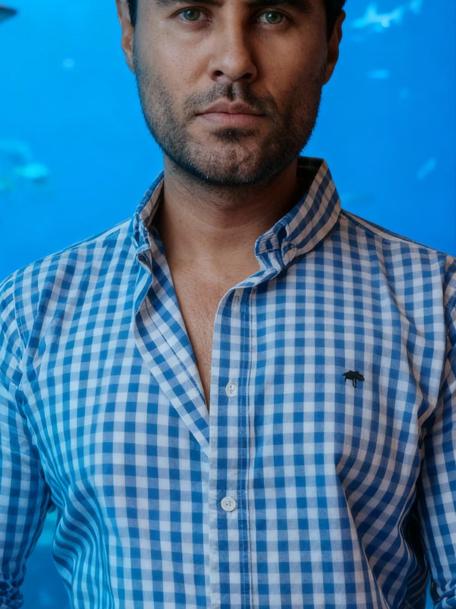 Camisa Hombre Cuadros Azul Gris — Stone Check | Moon & Rain