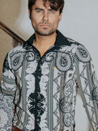 Camisa Hombre Estampado Negro Blanco Gris — Ivory Bloom | Moon & Rain
