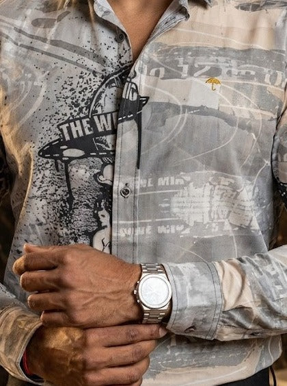Camisa Hombre Estampado Negro Gris — Shadow Icon | Moon & Rain