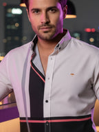 Camisa Hombre Estampado Negro Gris Rosa — Blush Stripe | Moon & Rain