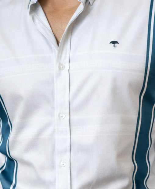 Camisa Hombre Lisa Blanco Verde — White Greek Casual | Moon & Rain