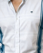 Camisa Hombre Lisa Blanco Verde — White Greek Casual | Moon & Rain