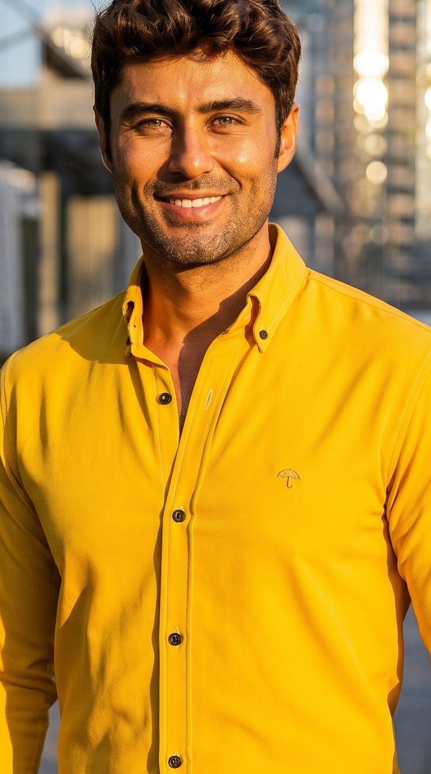 Plain Yellow Casual Men's Shirt 007