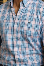Camisa Hombre Cuadros Azul Gris Rosa — Blush Check | Moon & Rain