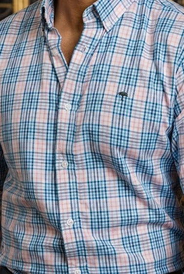 Camisa Hombre Cuadros Azul Gris Rosa — Blush Check | Moon & Rain
