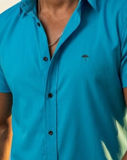 Camisa Hombre Lisa Azul Cielo — Sky Flux | Moon & Rain