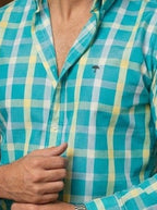 Camisa Hombre Cuadros Blanco Azul Verde — Mint Check | Moon & Rain