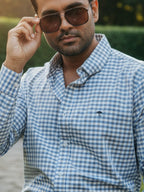 Camisa Hombre Cuadros Azul Gris — Slate Check | Moon & Rain