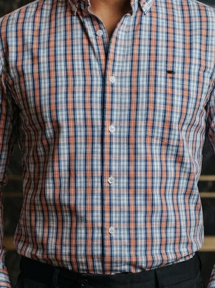 Camisa Hombre Cuadros Azul Marino Naranja — Rust Check | Moon & Rain