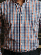Camisa Hombre Cuadros Azul Marino Naranja — Rust Check | Moon & Rain