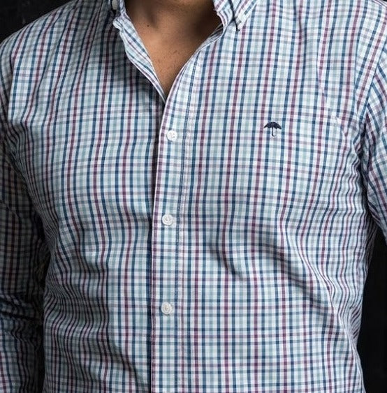 Camisa Hombre Microcuadro — Cobalt Microcheck | Moon & Rain