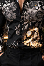Camisa Hombre Estampado Negro Rosa — Obsidian Rose | Moon & Rain